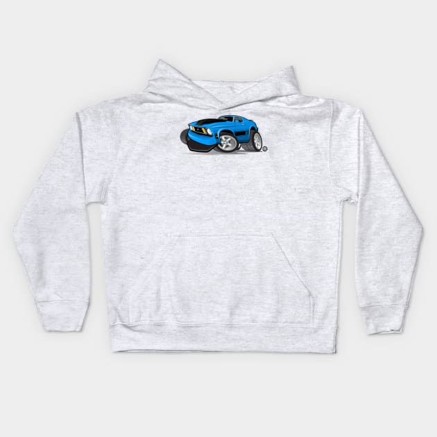 1973 Ford Mustang Mach 1 Blue Kids Hoodie by Goin Ape Studios